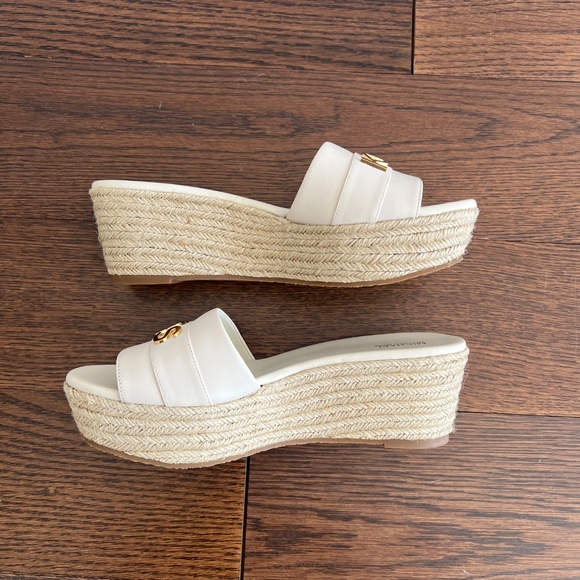 Michael Kors Brady white leather platform wedge espadrille slides - Picture 6 of 9